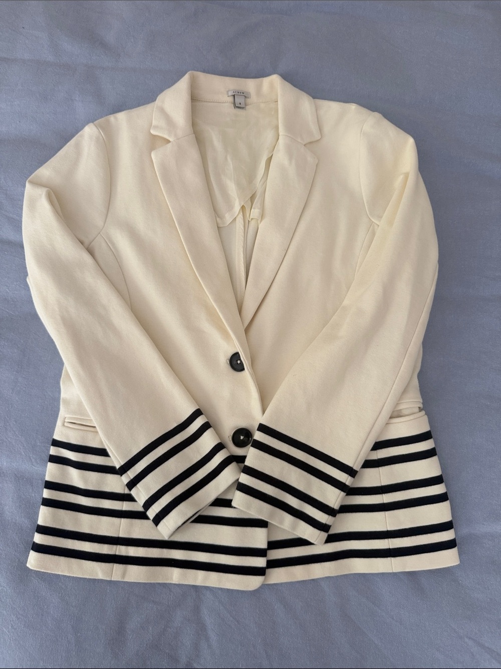 J. Crew Cream Blazer with Black Striped Hem and Cuffs